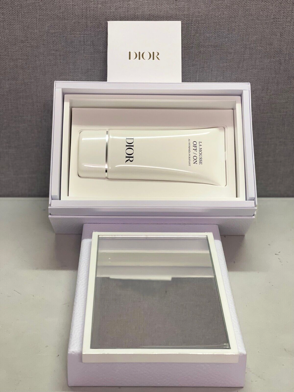 Christian Dior Beautiful White Lacquered Wooden Box  With Mirror & Cleanser