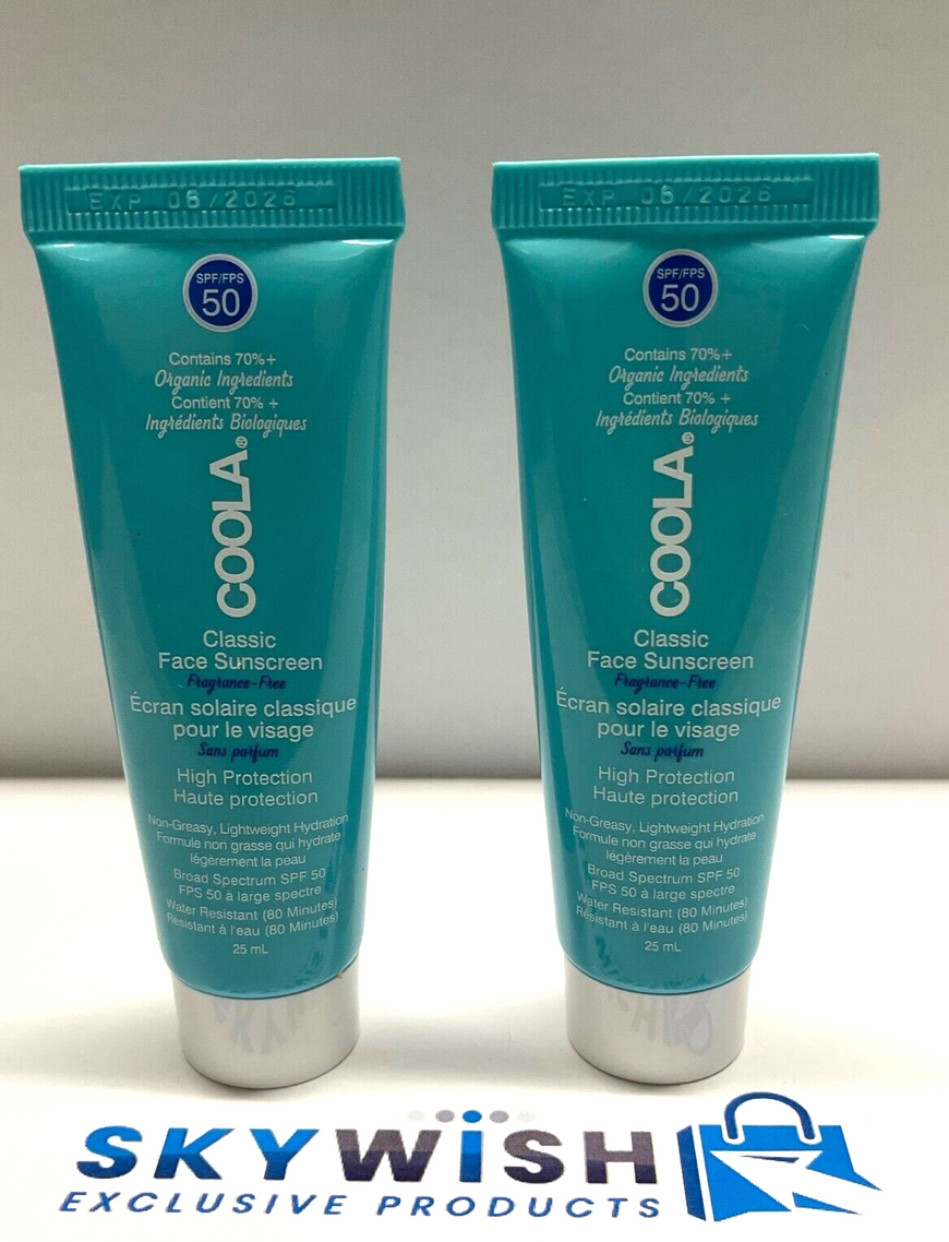 2XCoola Classic Face Sunscreen SPF50 25mlX2=50ML Travel Size New/ Exp. 06/2026