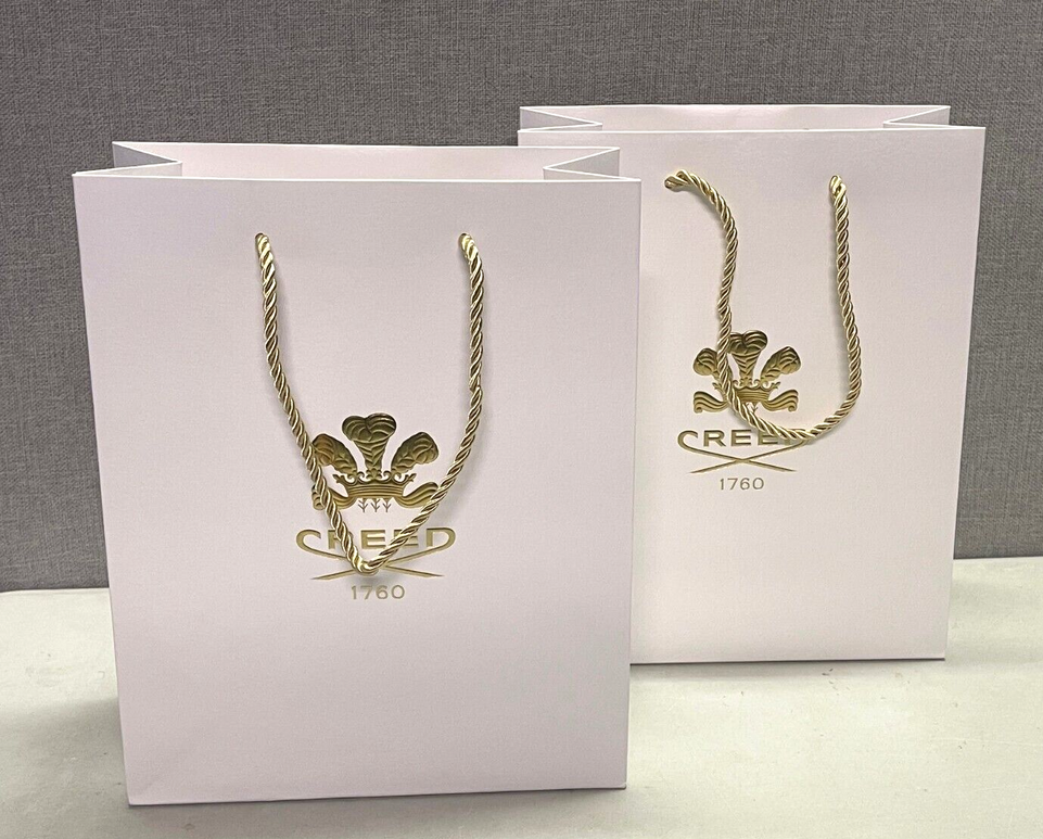 2x CREED GIFT CARRIER BAG MEDIUM SIZE GOLD LOGO 31 X 25 X 12CM