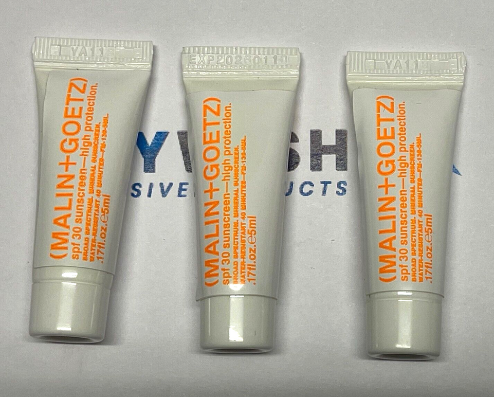MALIN + GOETZ  SPF 30 High Protection Sunscreen 3 x 5ml /15ml  Exp 01/26 Sealed