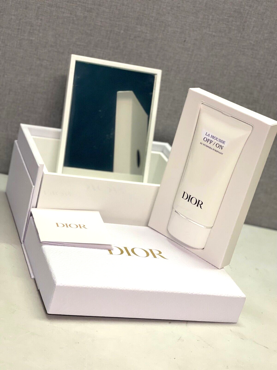 Christian Dior Beautiful White Lacquered Wooden Box  With Mirror & Cleanser