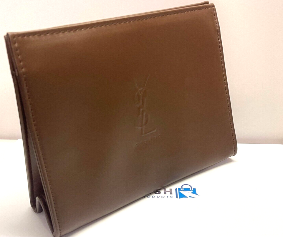 ysl trousse grand modele marron large pouch brown cosmetic makeup bag