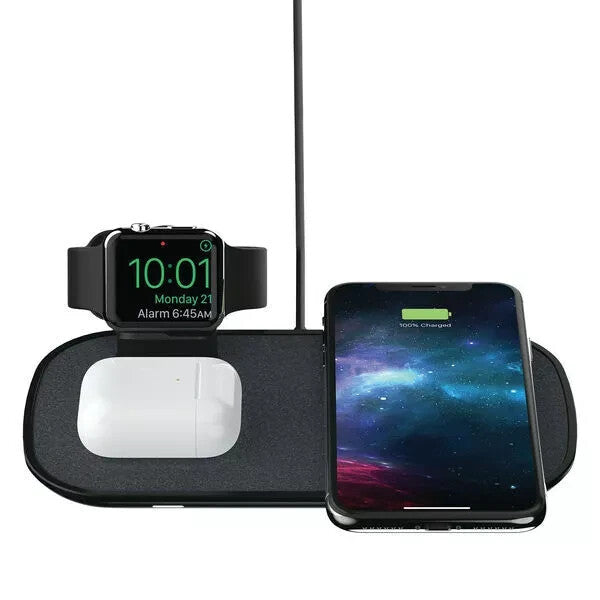 MOPHIE 3-IN-1 WIRELESS QI CHARGING PAD 7.5W FOR IPHONE HEADPHONES WATCH - BLACK