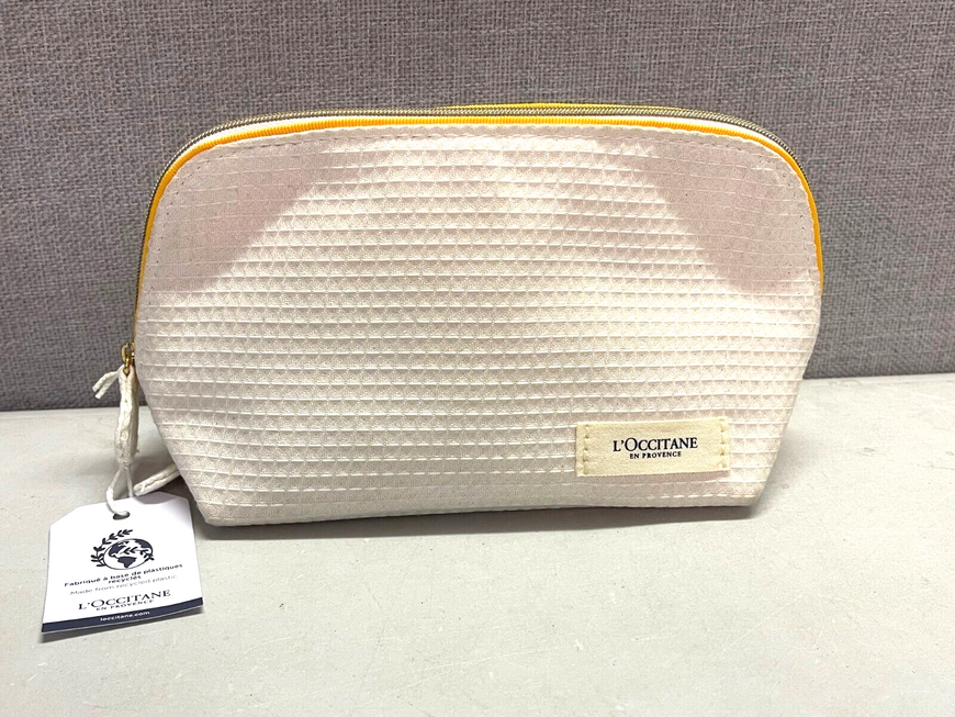 L'OCCITANE EN PROVENCE WHITE WAFFLE MATERIAL TOILETRIES BAG MAKE UP BAG NEW TAGS