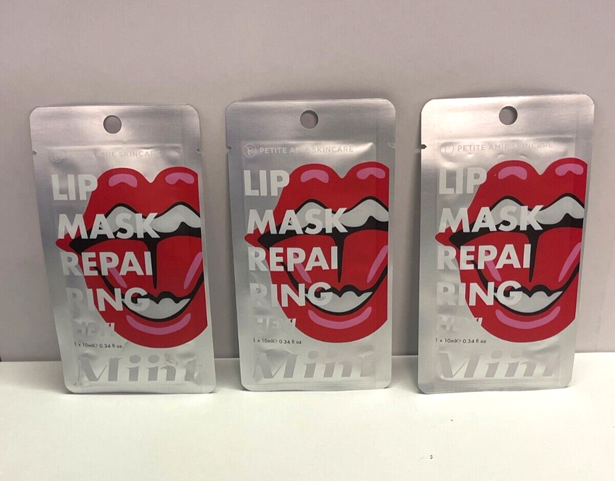 3 x PETITE AMIE REPAIRING HEY LIP MASKS  Sachets Mint Flavour 10mlX3=30ML