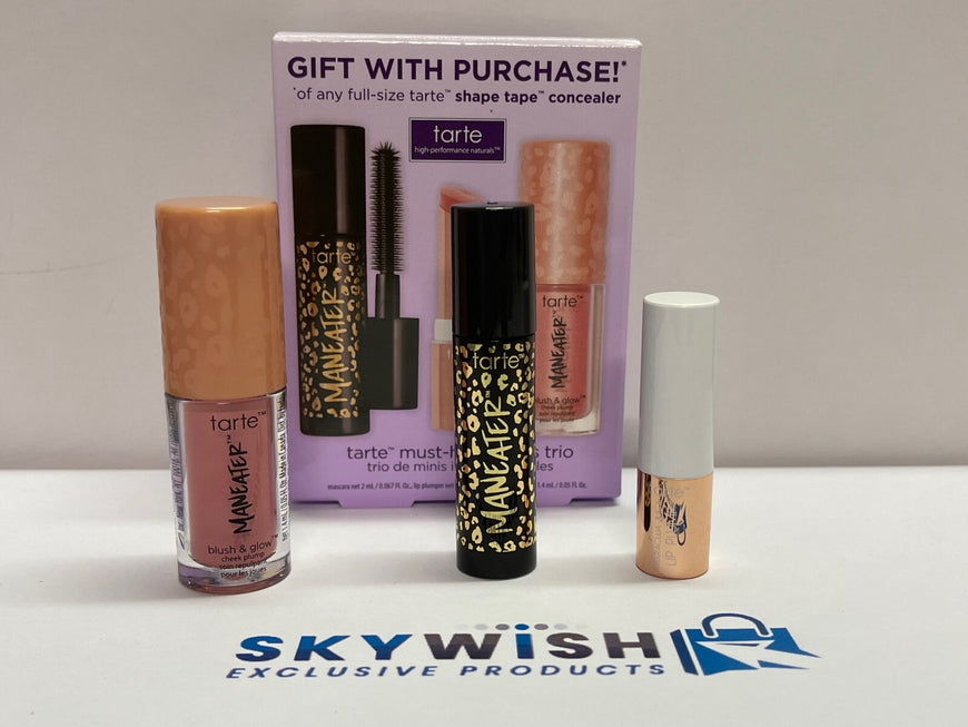3 Pc Tarte Must Have Mini Set-Mascara-Maracuga Juicy Lip Plump-Cheek Plump