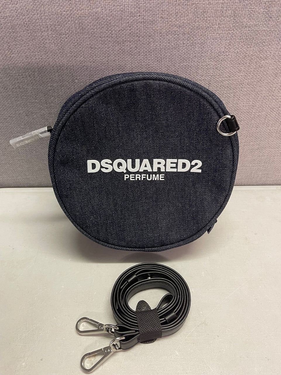 Dsquared 2 Perfume Jeans Round Cross body bag with Long Strap and dust bag, New
