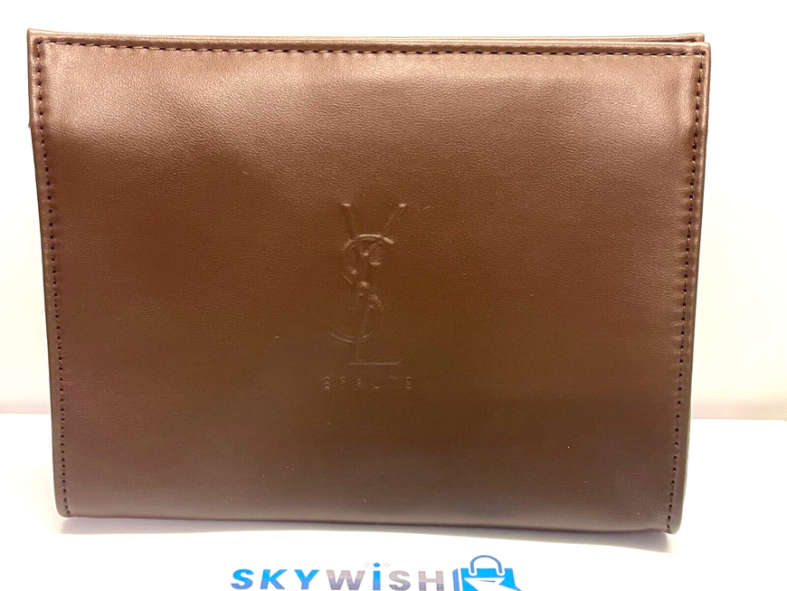 ysl trousse grand modele marron large pouch brown cosmetic makeup bag