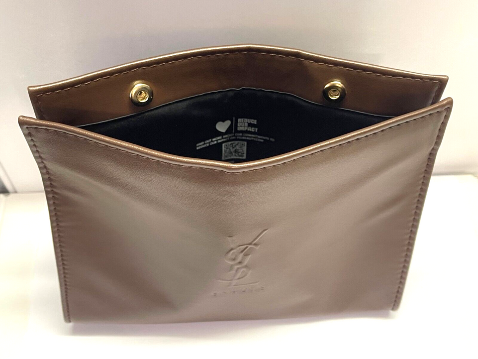 ysl trousse grand modele marron large pouch brown cosmetic makeup bag