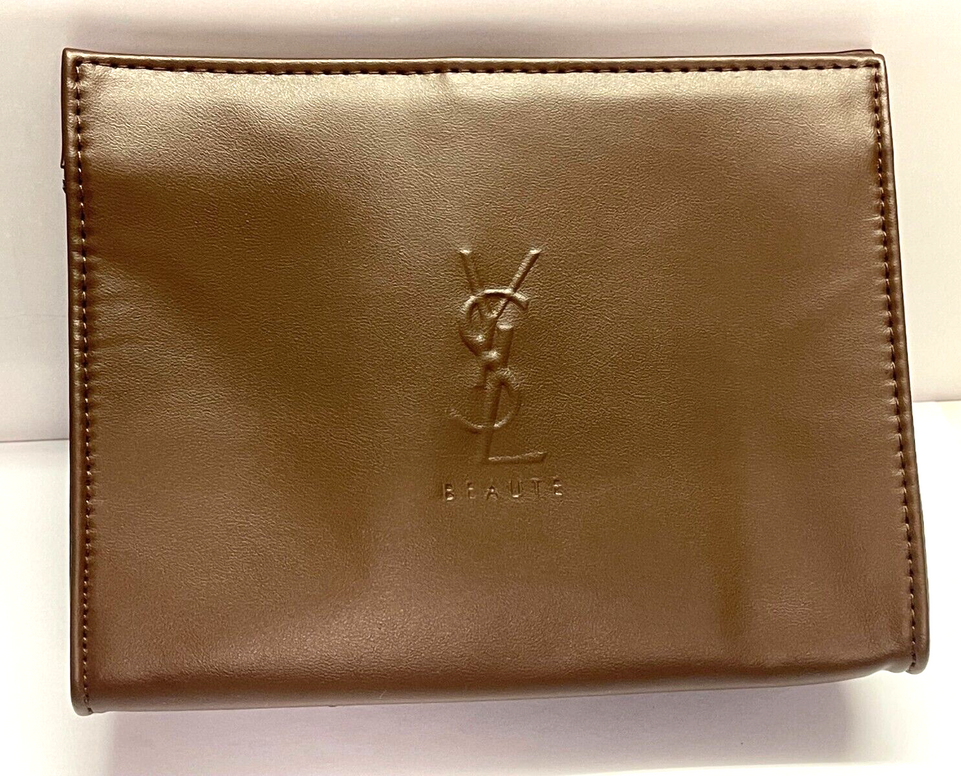ysl trousse grand modele marron large pouch brown cosmetic makeup bag
