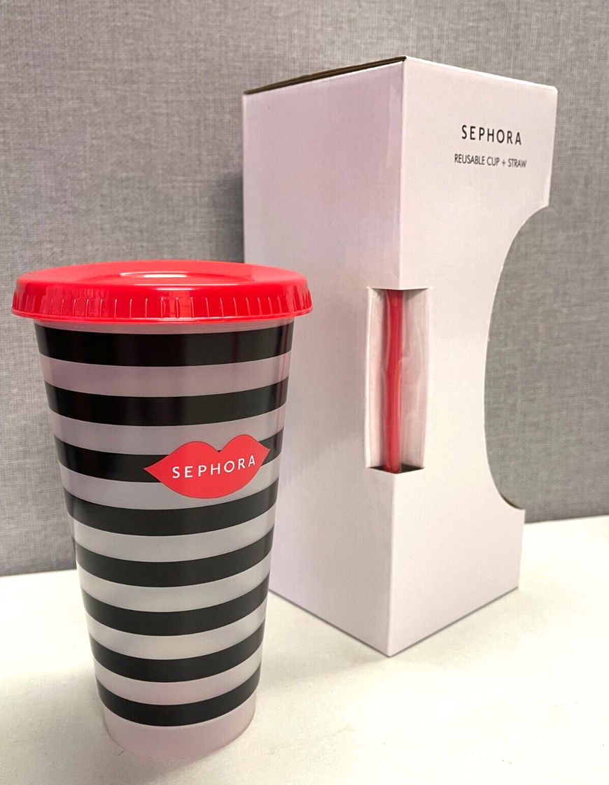 New in Box Sephora Beauty Reusable Cup with Straw . 17 cm x 10 cm
