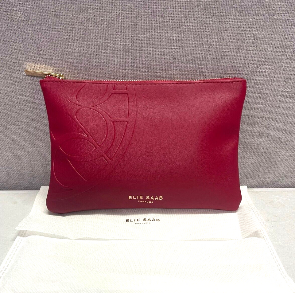 Elie Saab Parfum red Faux Leather Makeup Bag Cosmetics Bag