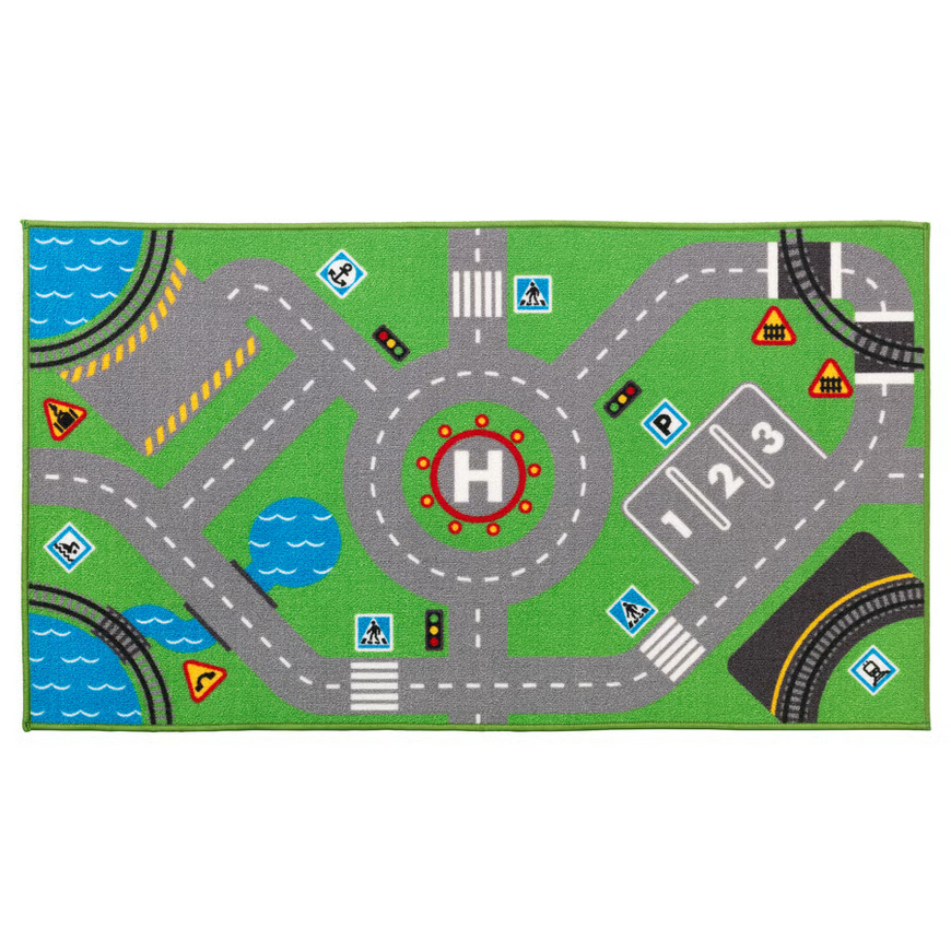 STORABO Children Rug Childs Kids Mat Car Street Map Green Carpet 75x133 cm