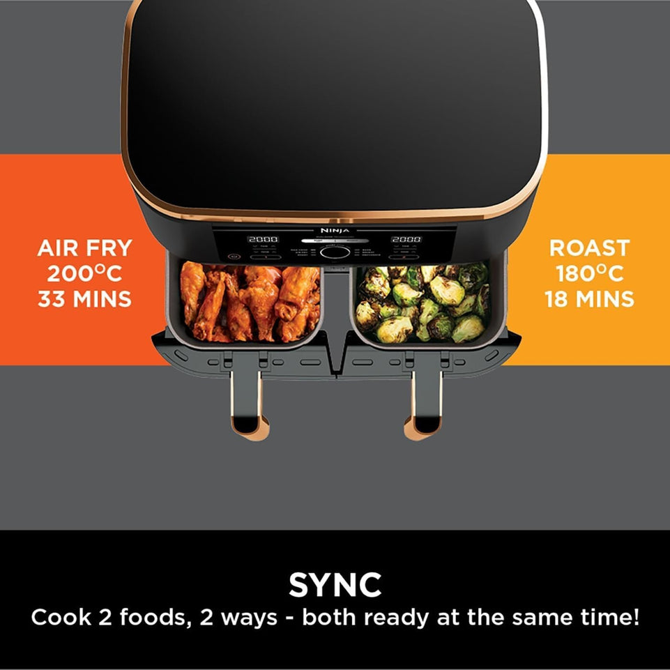 Ninja Foodi MAX 9.5L Dual Zone Air Fryer - AF400UK Copper/ Black