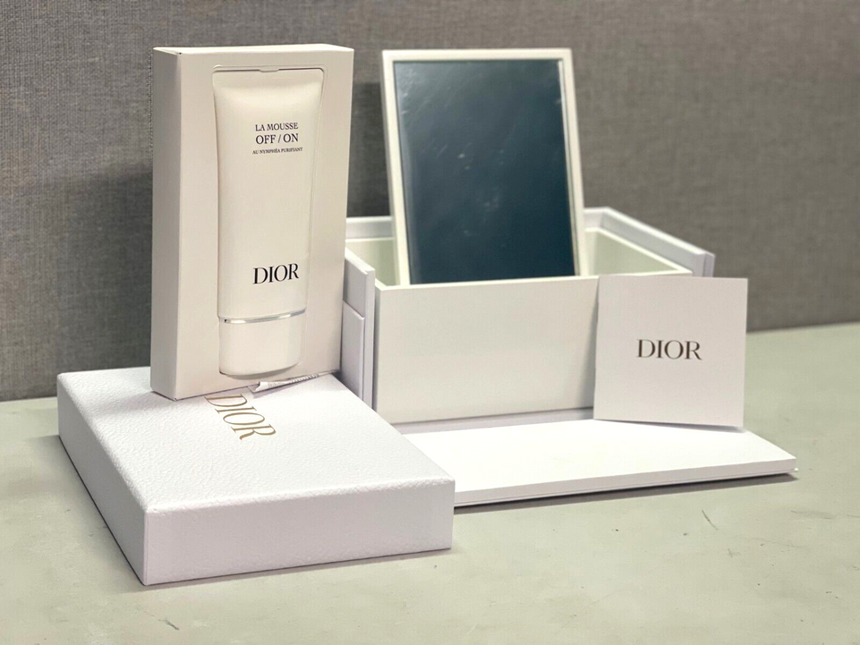Christian Dior Beautiful White Lacquered Wooden Box  With Mirror & Cleanser