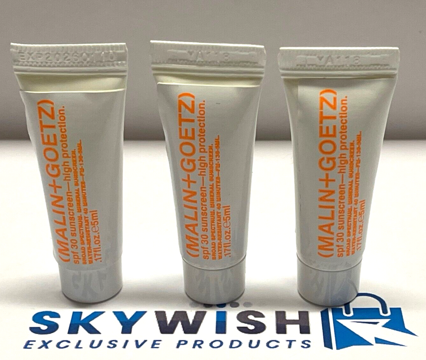 MALIN + GOETZ  SPF 30 High Protection Sunscreen 3 x 5ml /15ml  Exp 01/26 Sealed
