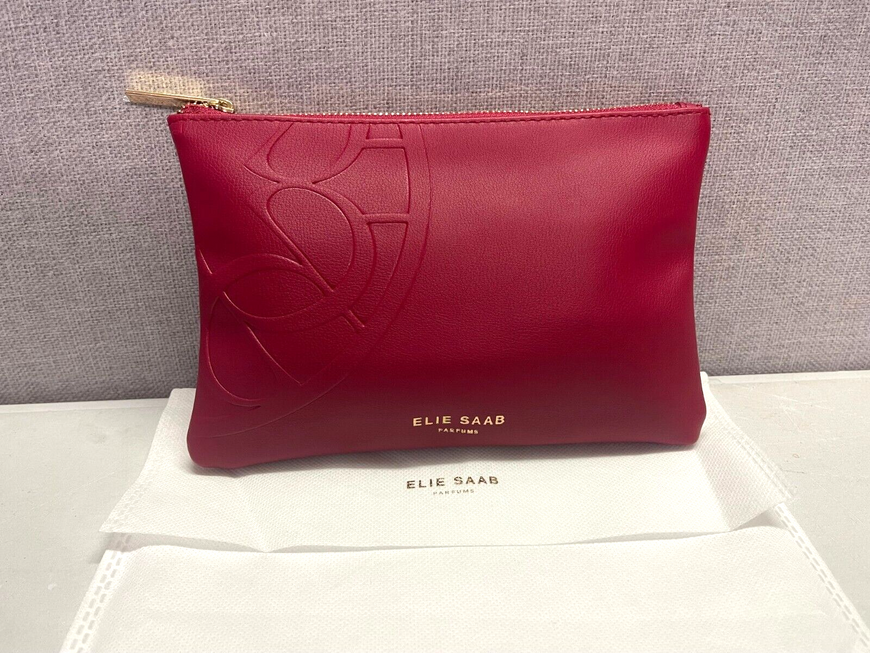 Elie Saab Parfum red Faux Leather Makeup Bag Cosmetics Bag