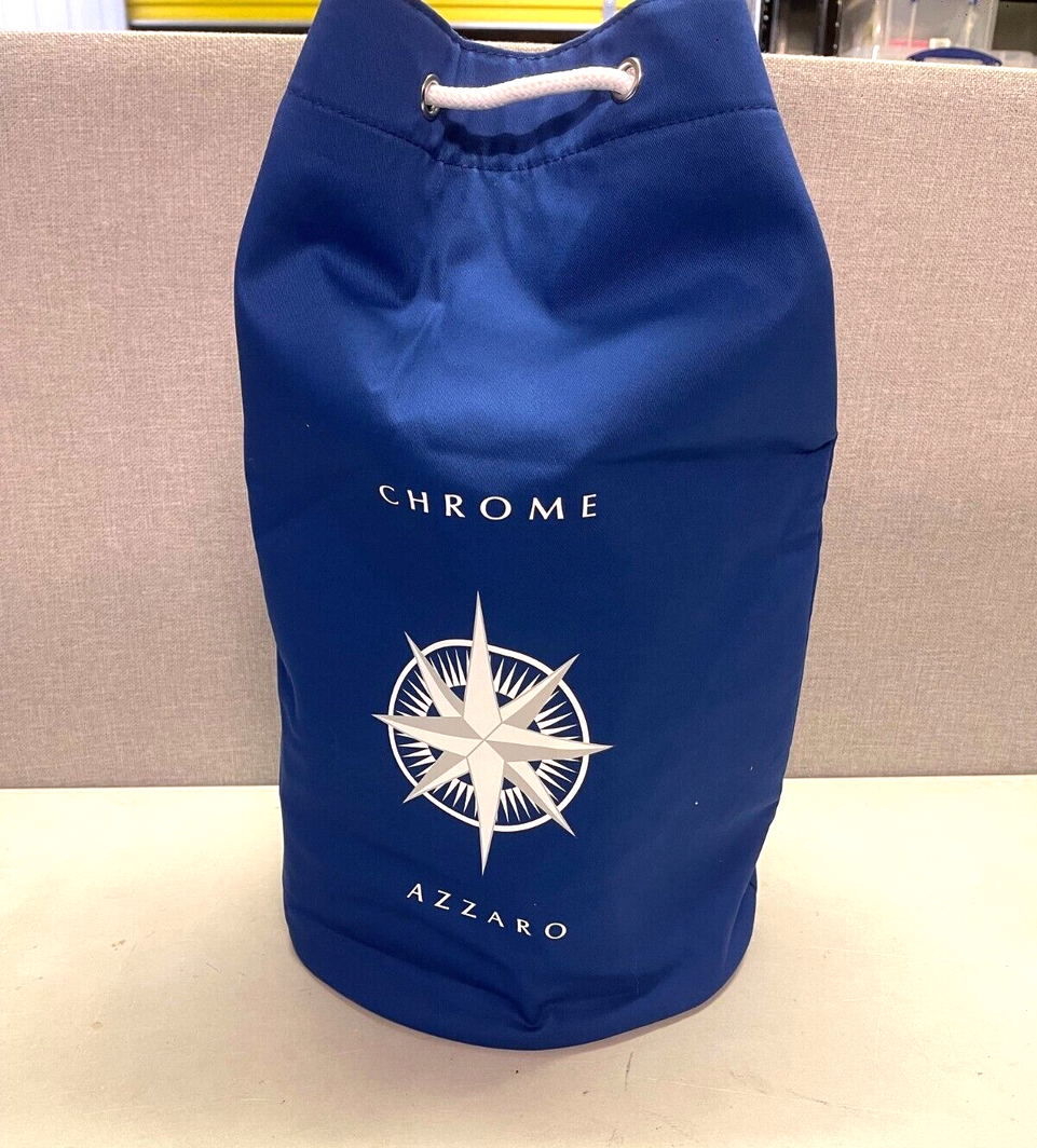 BRAND NEW AND SEALED AZZARO PARFUMS CHROME  LARGE BLUE BUCKET BAG