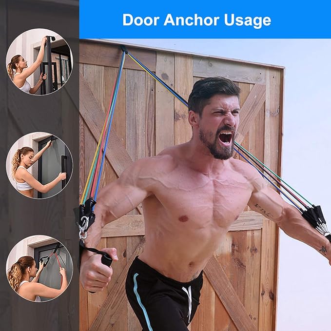 Resistance Bands and Workout Fitness Set - 5 Tubes, 2 Hand Grips, Door Anchor, Ankle Straps, Carrying Pouch,Yoga,Pilates, Physio Home Gym Equipment For Arm Legs