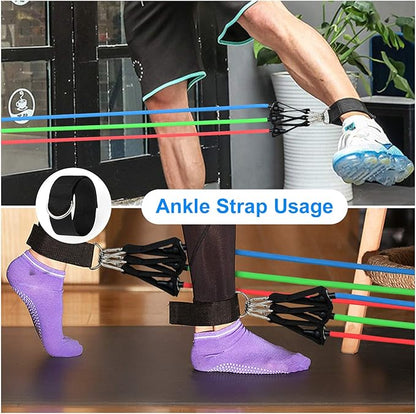Resistance Bands and Workout Fitness Set - 5 Tubes, 2 Hand Grips, Door Anchor, Ankle Straps, Carrying Pouch,Yoga,Pilates, Physio Home Gym Equipment For Arm Legs