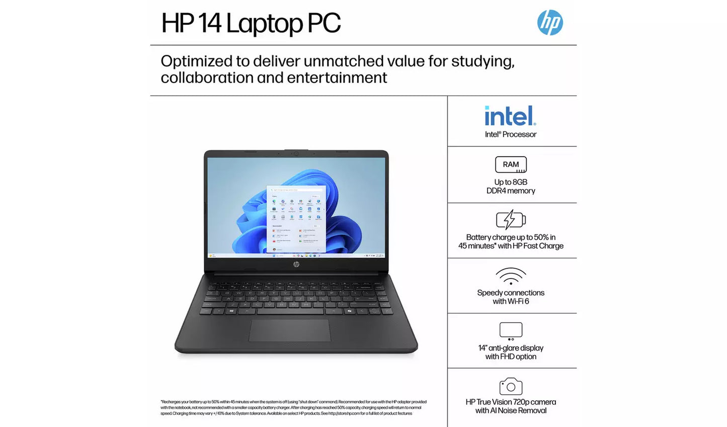 HP 14s-dq3001na 14in Intel Celeron 4GB 64GB Laptop - Black