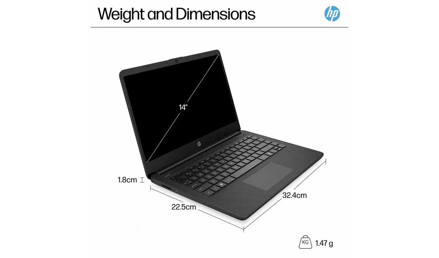 HP 14s-dq3001na 14in Intel Celeron 4GB 64GB Laptop - Black