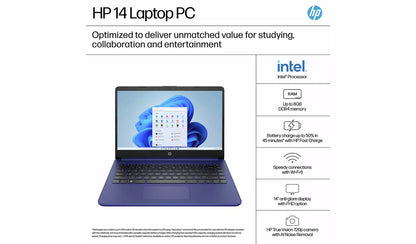 HP 14-dq6001na 14 Inch Intel N150 4GB 128GB Laptop - Blue