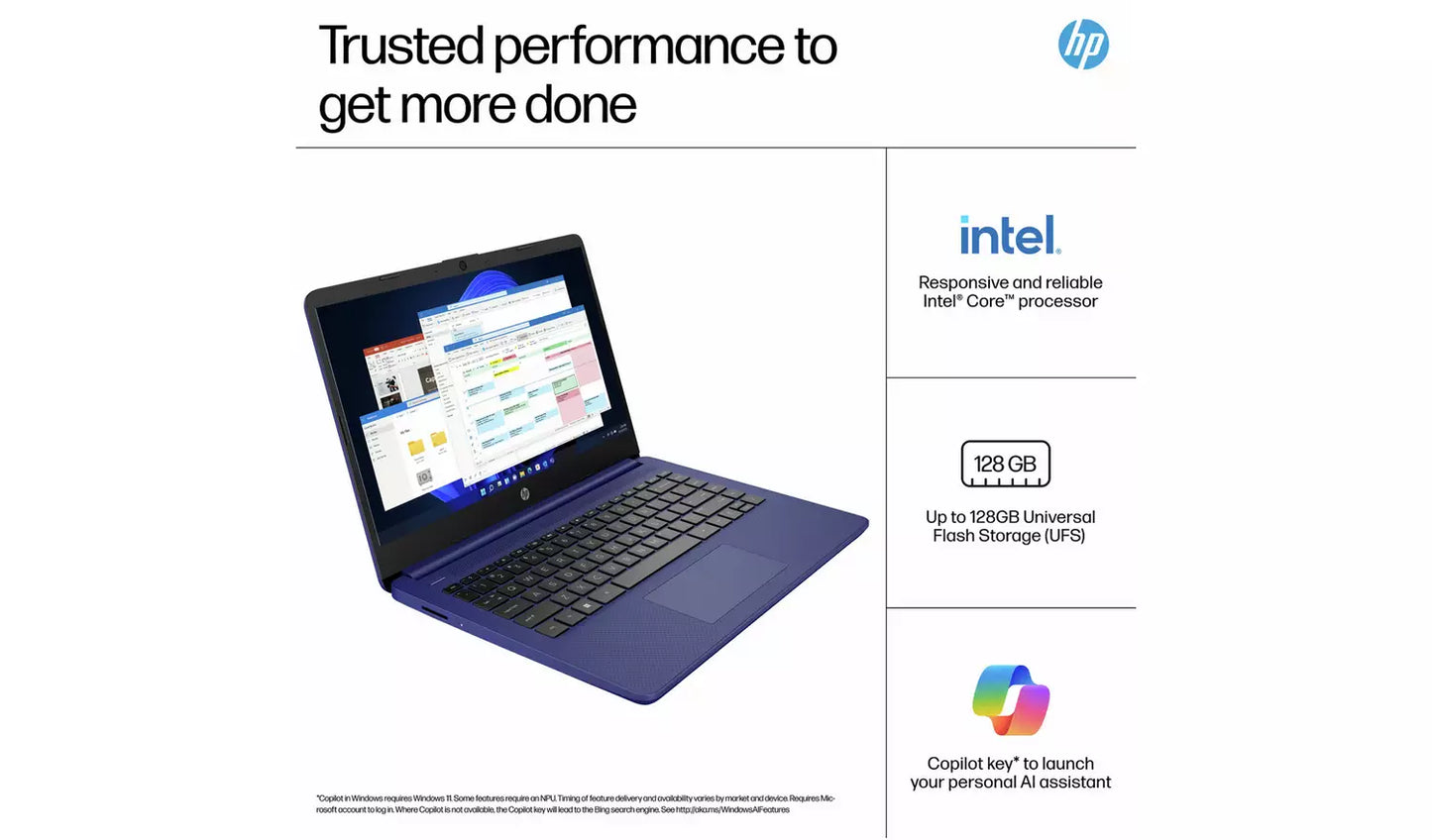 HP 14-dq6001na 14 Inch Intel N150 4GB 128GB Laptop - Blue