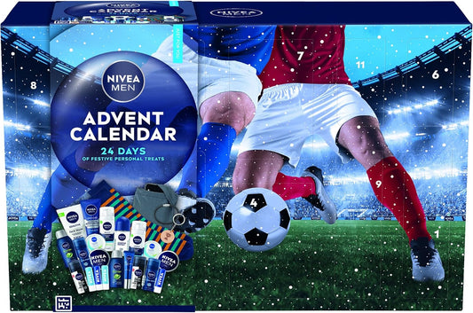 NIVEA MEN Advent Calendar 2025 Gift Set (24 Products) - Men Gift Set - Includes Men's Moisturiser, Face Wash, Shower Gel, Post Shave Balm, Lip Balms, Anti-Perspirants and More