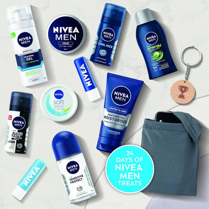 NIVEA MEN Advent Calendar 2025 Gift Set (24 Products) - Men Gift Set - Includes Men's Moisturiser, Face Wash, Shower Gel, Post Shave Balm, Lip Balms, Anti-Perspirants and More