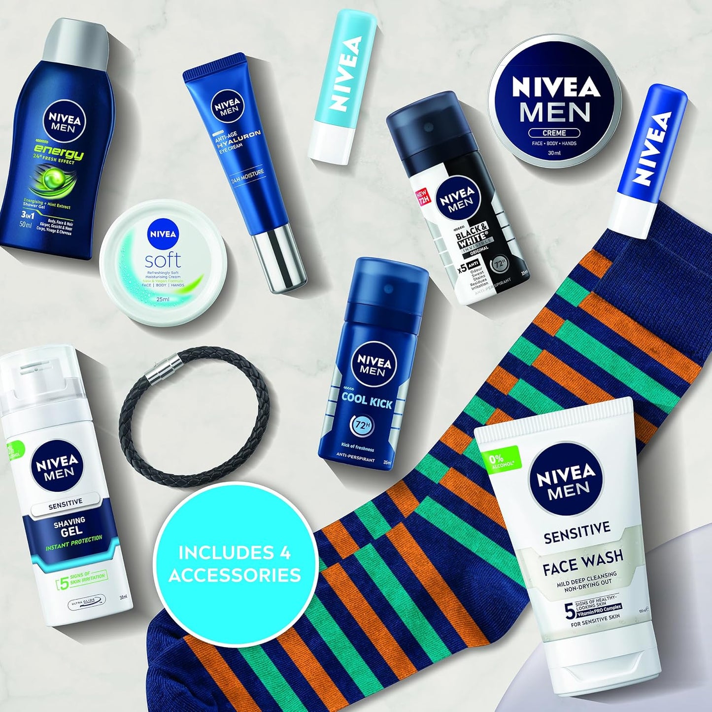 NIVEA MEN Advent Calendar 2025 Gift Set (24 Products) - Men Gift Set - Includes Men's Moisturiser, Face Wash, Shower Gel, Post Shave Balm, Lip Balms, Anti-Perspirants and More