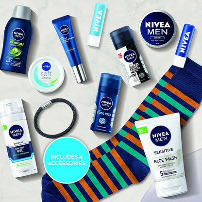 NIVEA MEN Advent Calendar 2025 Gift Set (24 Products) - Men Gift Set - Includes Men's Moisturiser, Face Wash, Shower Gel, Post Shave Balm, Lip Balms, Anti-Perspirants and More
