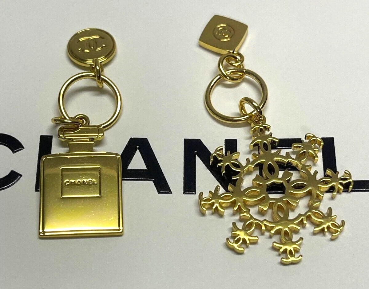 Chanel Charm Gold Tone Collectable Snowflake & Bottle Logo Charm Limited Edition