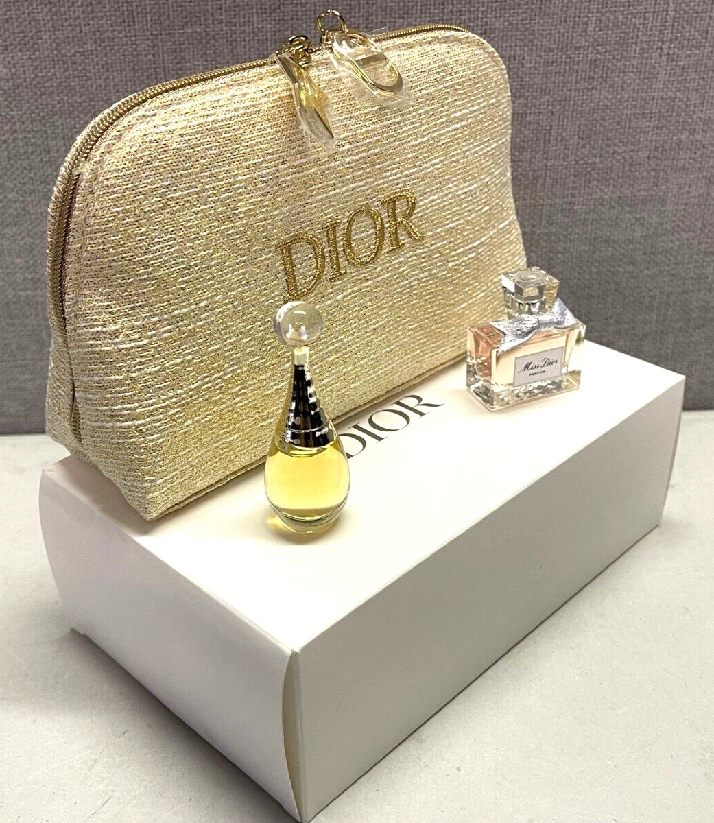 DIOR Gold Makeup Clutch Bag Holiday Christmas Limited Edition 2024 +parfum set