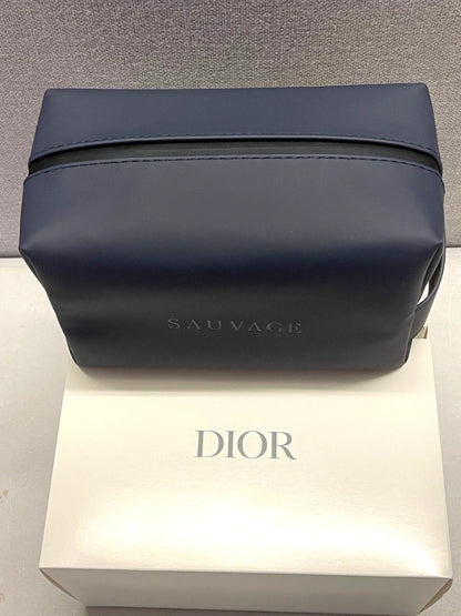 Dior Beauty Navy Toiletry waterbased PU+RPET Pouch SAUVAGE Logo Travel Bag