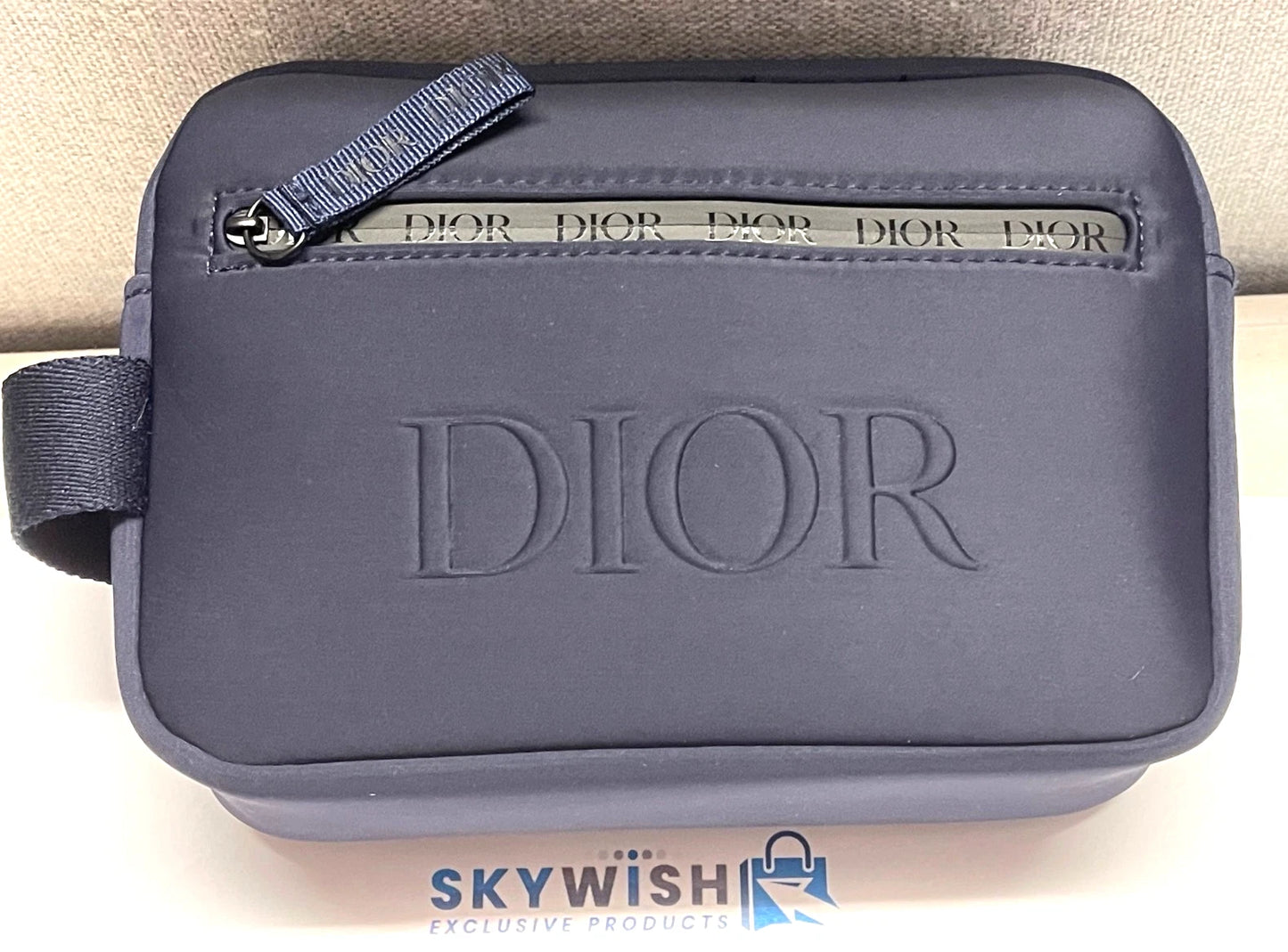 Dior Men's Navy Blue Toiletry Travel Bag Pouch Double Zippered 21x14x8 cm