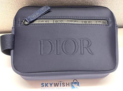 Dior Men's Navy Blue Toiletry Travel Bag Pouch Double Zippered 21x14x8 cm