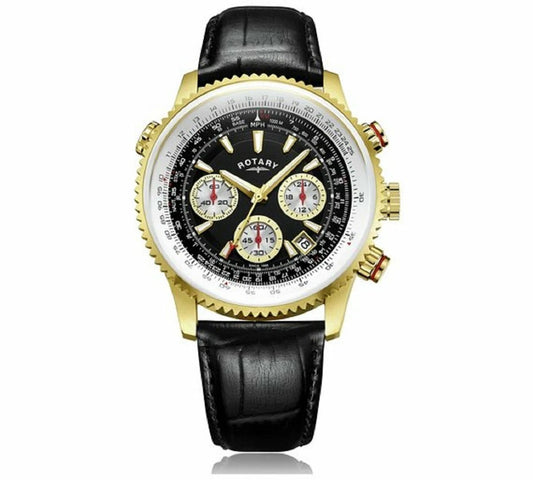 Rotary Men's Skeleton Chronograph Black Strap Watch.
