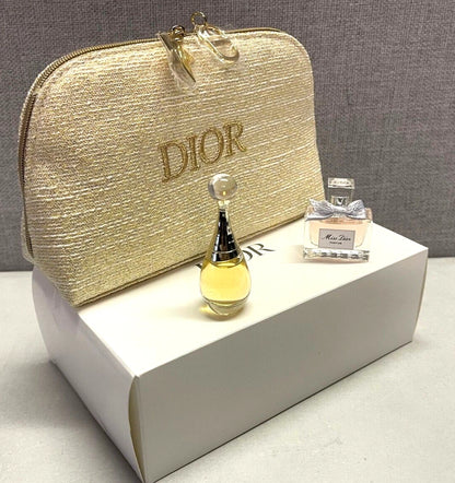 DIOR Gold Makeup Clutch Bag Holiday Christmas Limited Edition 2024 +parfum set