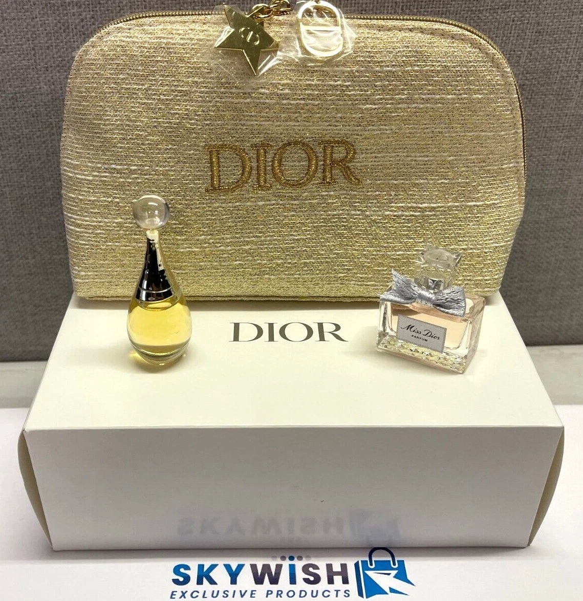 DIOR Gold Makeup Clutch Bag Holiday Christmas Limited Edition 2024 +parfum set