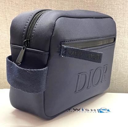 Dior Men's Navy Blue Toiletry Travel Bag Pouch Double Zippered 21x14x8 cm