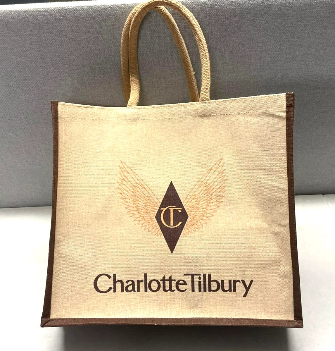Charlotte Tilbury Large Tote Bag Beige juco SIZE 46CM/40CM/17CM