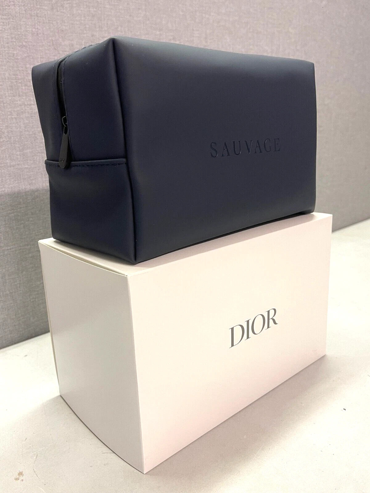 Dior Beauty Navy Toiletry waterbased PU+RPET Pouch SAUVAGE Logo Travel Bag