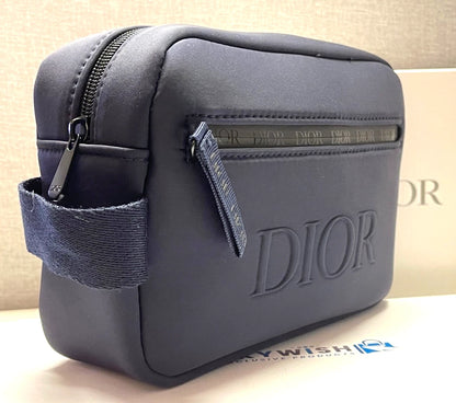 Dior Men's Navy Blue Toiletry Travel Bag Pouch Double Zippered 21x14x8 cm