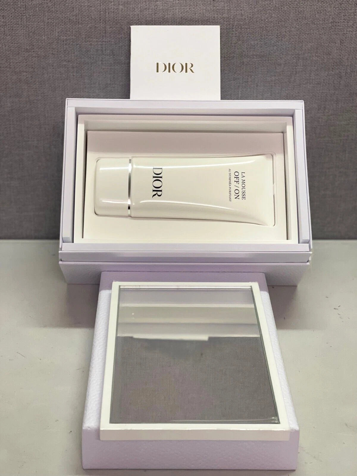 Christian Dior Beautiful White Lacquered Wooden Box With Mirror & Cleanser