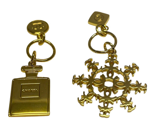 Chanel Charm Gold Tone Collectable Snowflake & Bottle Logo Charm Limited Edition