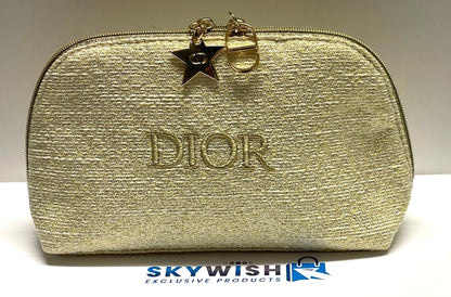 NEW DIOR Beauty Gold & Cream Make-up & Cosmetics Bag, Pouch w/Zip