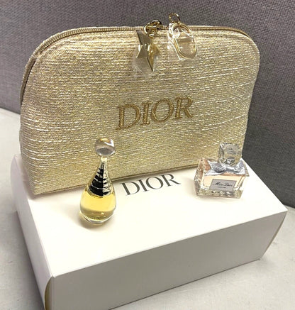 DIOR Gold Makeup Clutch Bag Holiday Christmas Limited Edition 2024 +parfum set