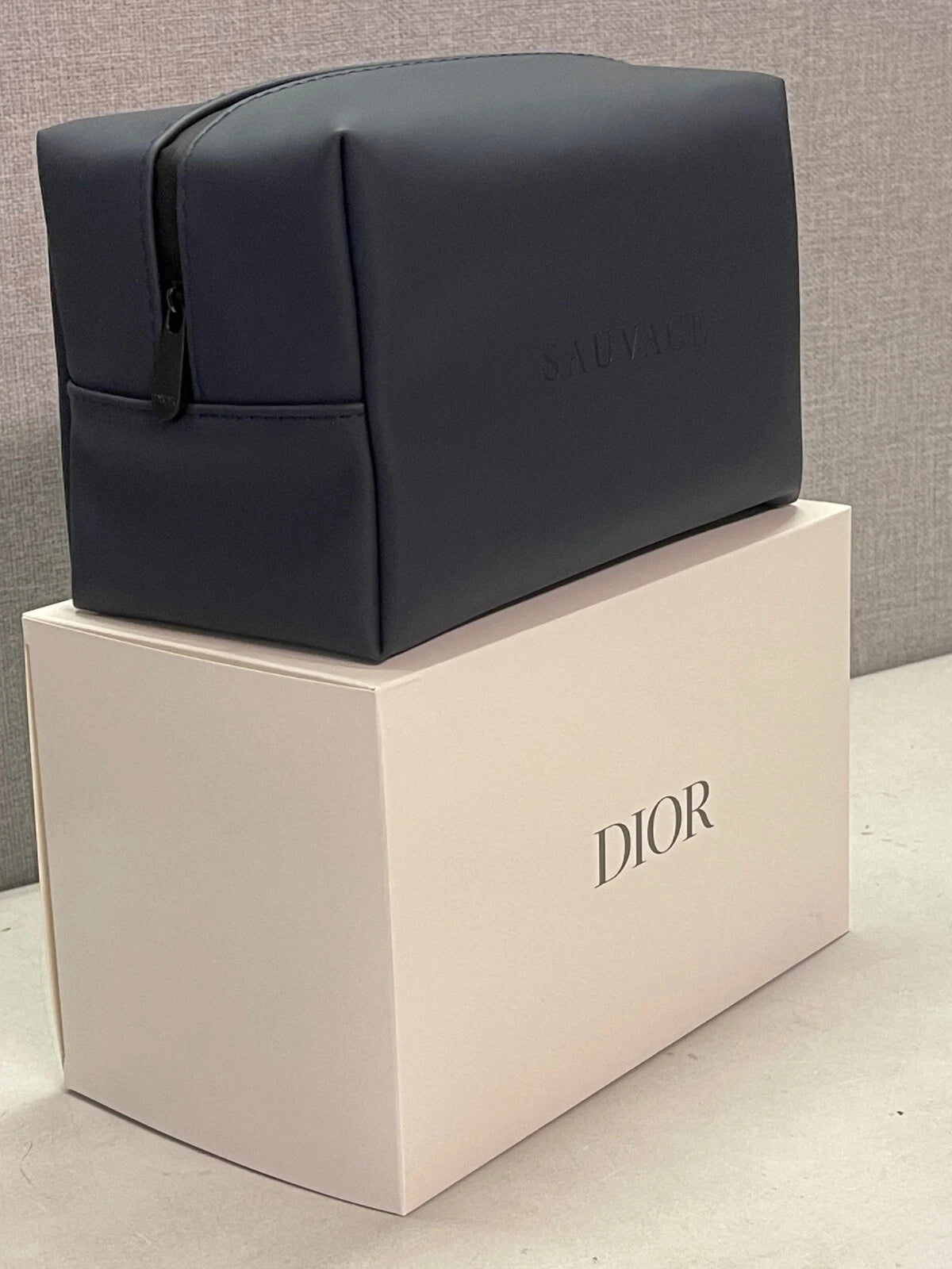 Dior Beauty Navy Toiletry waterbased PU+RPET Pouch SAUVAGE Logo Travel Bag