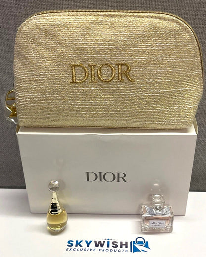 DIOR Gold Makeup Clutch Bag Holiday Christmas Limited Edition 2024 +parfum set